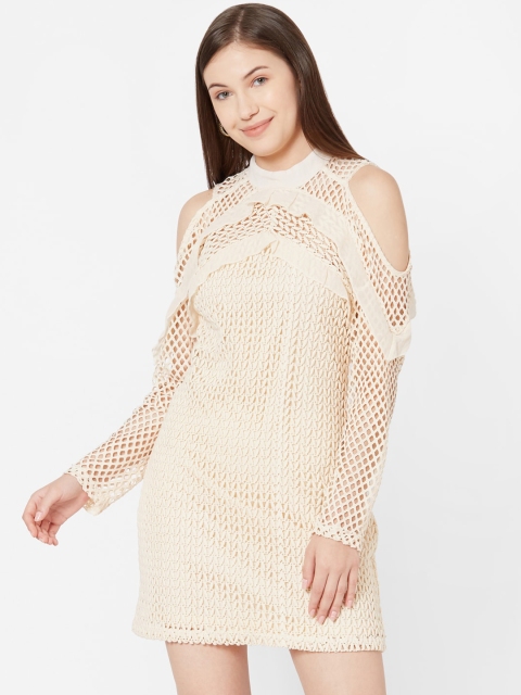 

bebe Women Beige Self Design Sheath Dress