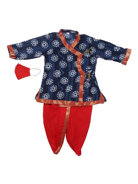 

Chipbeys Girls Navy Blue Red Premium Cotton Angrakha Kurta with Dhoti