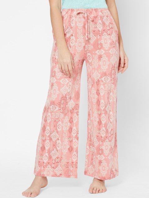 Juliet Women Peach-Coloured & White Printed Lounge Pants