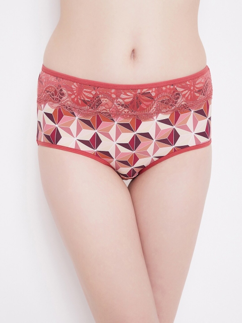 

Clovia Women Pink & Beige Printed Lace Waist Hipster Briefs PN3376F22