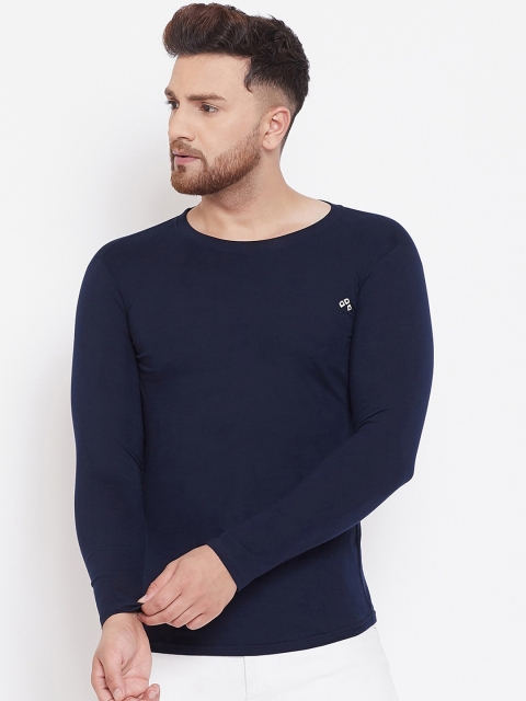 

ALIZA Men Navy Blue Solid Round Neck T-shirt