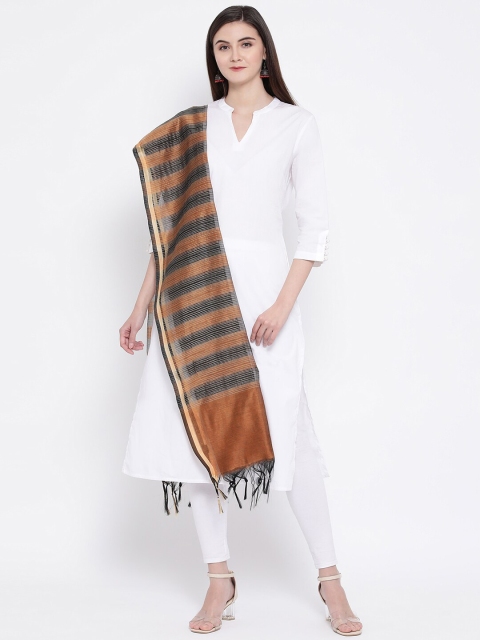 SHINGORA Mustard Yellow & Grey Striped Anti Viral Coated Dupatta