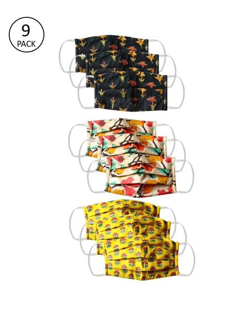 

Bellofox Unisex 9 Pcs Printed 3-Ply Reusable Cloth Masks, Yellow