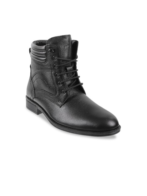 

Metro Men Black Textured Leather High-Top Flat Boots