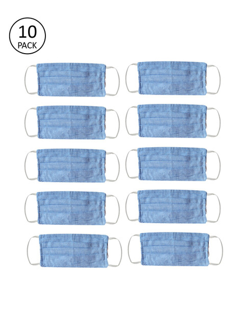 

Bellofox Unisex Blue Printed Pack of 10 Reusable 3-Ply Cloth Masks