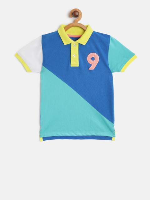 

Cherry Crumble Boys Blue Colourblocked Polo Collar T-shirt