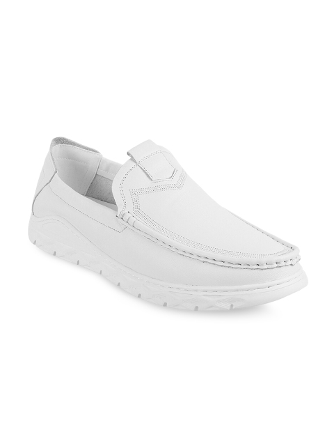 

J.FONTINI Men White Leather Loafers