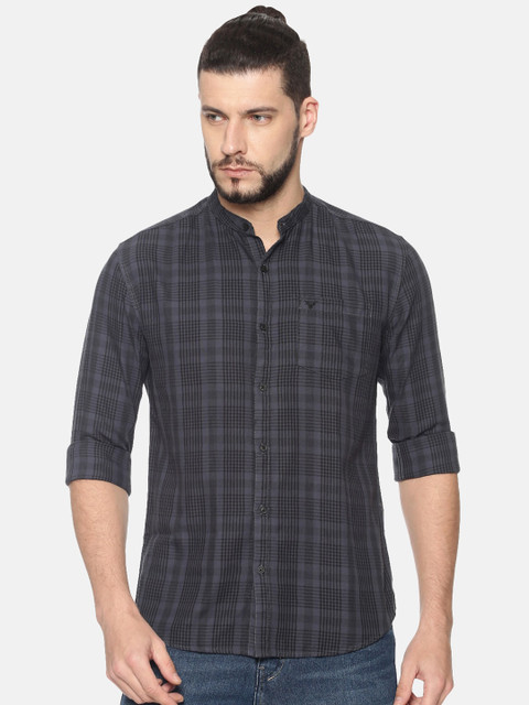 

SHOWOFF Men Grey Slim Fit Checked Casual Shirt