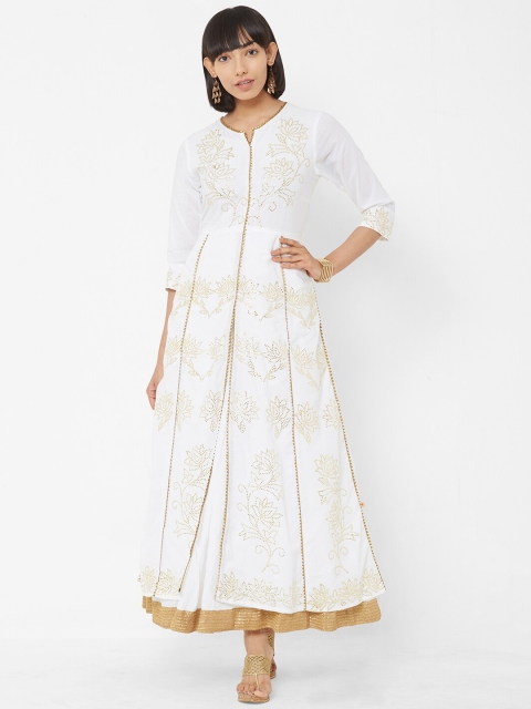 

Vedic Women White & Gold Embellished Layered Maxi Dress
