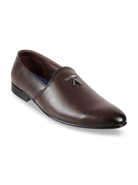 

Metro Men Brown Solid Leather Formal Slip-Ons