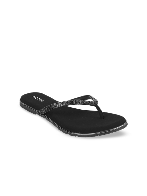 

Metro Women Black Solid Open Toe Flats