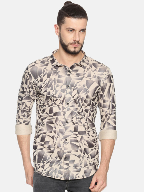 

SHOWOFF Men Beige & Grey Slim Fit Printed Casual Shirt
