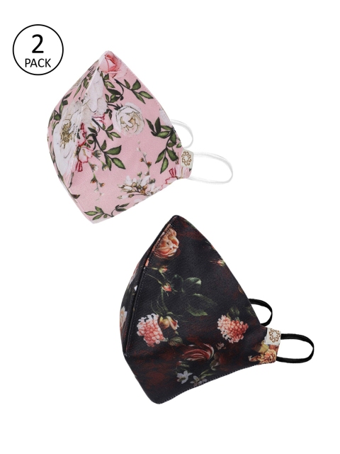 

VASTRAMAY Unisex 2 Pcs 4-Ply Reusable Outdoor Fashion Masks With Fible Potli Bag, Black