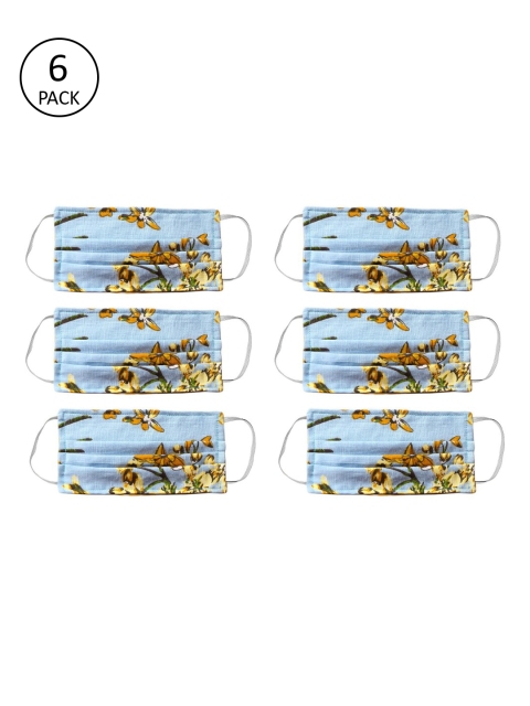 

Bellofox Unisex 6 Pcs Printed 3-Ply Reusable Cloth Masks, Blue