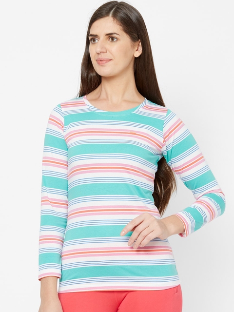 

Juliet Women White & Sea Green Striped Lounge T-Shirt