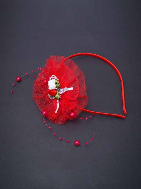 Golden Peacock Red Embellished Hairband