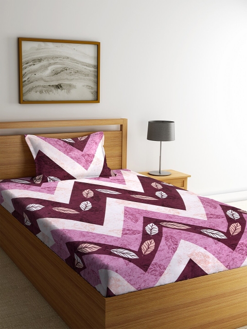 

KLOTTHE Purple & Brown Floral 210 TC Cotton 1 Single Bedsheet with 1 Pillow Cover