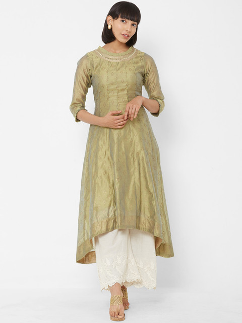 

Vedic Women Green Printed Anarkali Kurta