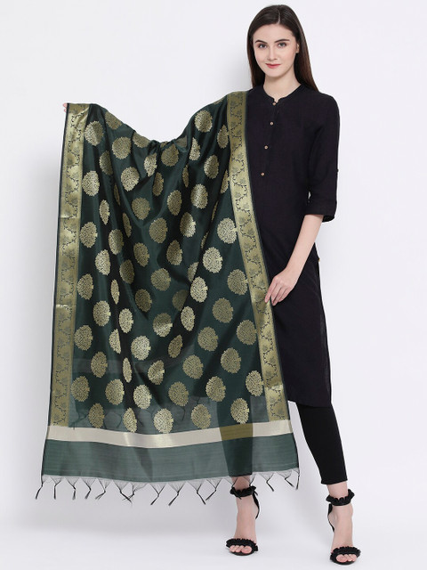 

SHINGORA Green & Gold-Coloured Woven Design Anti-Viral Coated Dupatta