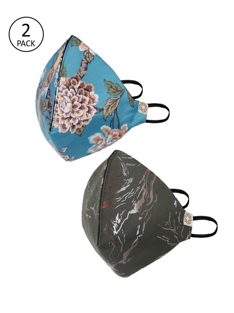 

VASTRAMAY Unisex 2 Pcs Printed 4-Ply Anti-Pollution Reusable Cloth Masks, Green