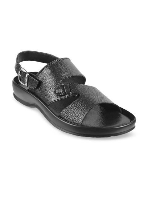 

Metro Men Black Solid Leather Comfort Sandals