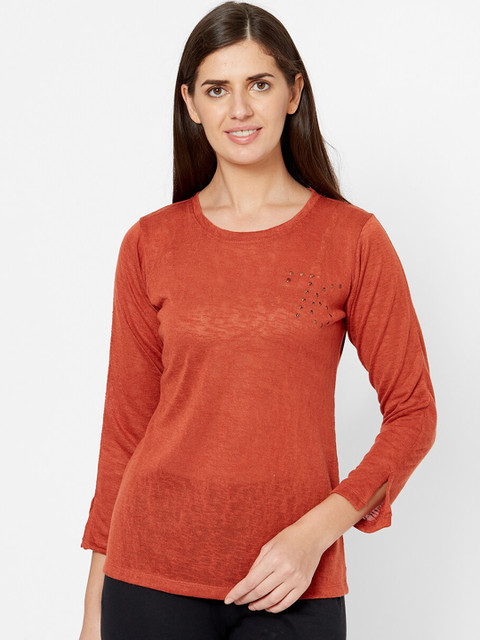 

Juliet Women Rust Brown Solid Lounge T-Shirt