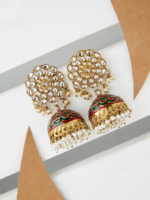 

Fida Gold-Toned & Multicoloured Dome Shaped Jhumkas