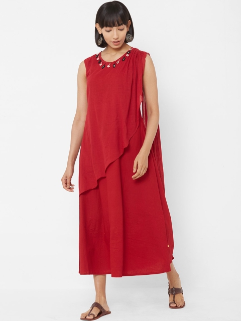 

Vedic Women Red Solid A-Line Dress