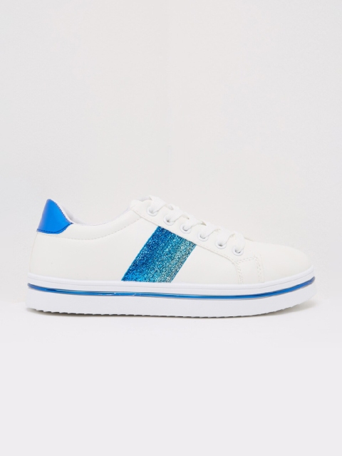 

shoexpress Women White & Blue Glittery Casual Sneakers