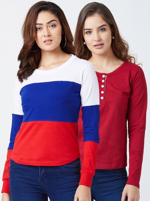 

The Dry State Women Pack Of 2 Slim Fit T-shirts, Red