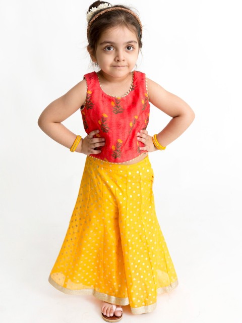 

Lil Peacock Girls Yellow & Red Printed Top with Palazzos