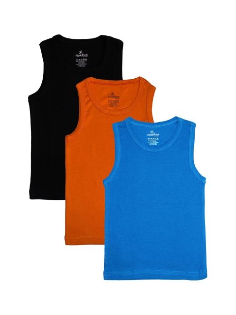 

KiddoPanti Boys Pack Of 3 Solid Ribbed Innerwear Vests AW20BVT001, Orange