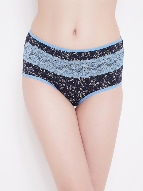 

Clovia Women Black & Blue Floral Printed Lace Waist Hipster Briefs PN3364G08