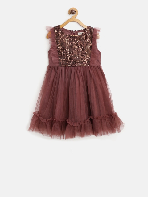 

Cherry Crumble Girls Brown Embellished Fit and Flare Dress