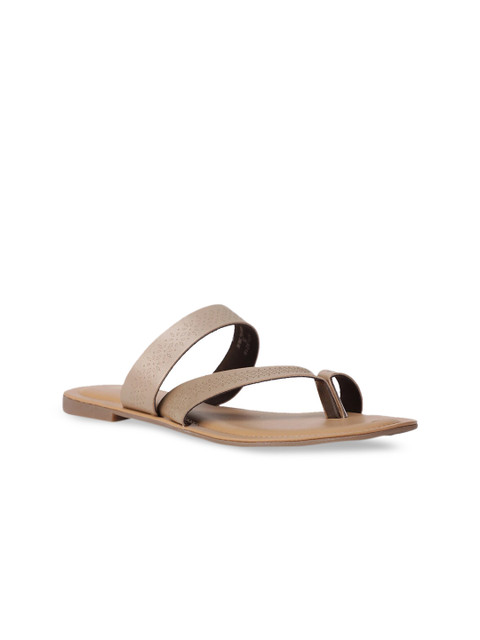 

Bata Women Gold-Toned Solid PU One Toe Flats
