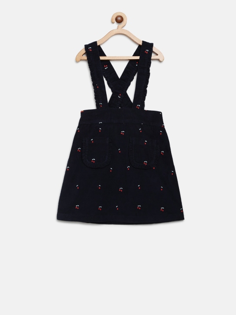 

Cherry Crumble Girls Navy Blue Embroidered Pinafore Dress