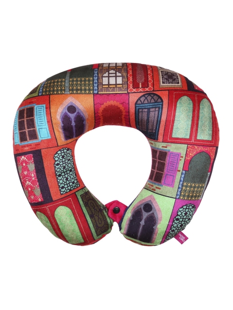 

India Circus by Krsnaa Mehta Orange & Red Printed Mughal Doors Reiteration Neck Pillow