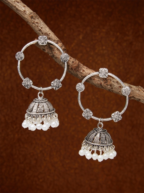 

Fida Silver-Plated & White Circular Jhumkas