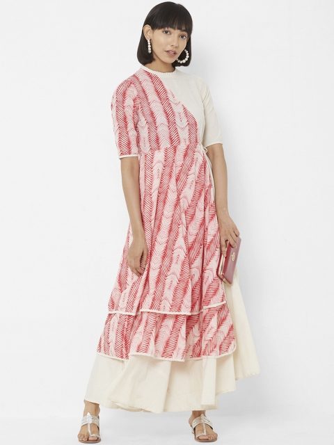 

Vedic Women Pink & Off-White Printed Maxi Dress