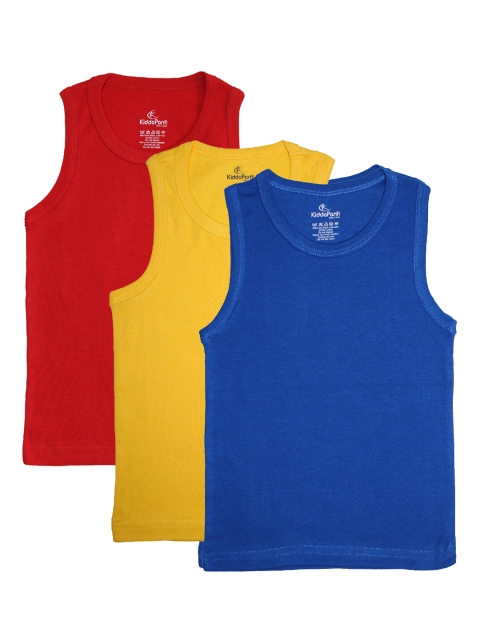 

KiddoPanti Boys Pack Of 3 Solid Rib Innerwear Vests, Blue