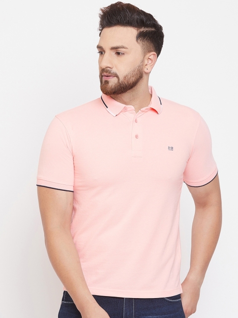

Okane Men Pink Solid Polo Collar T-shirt