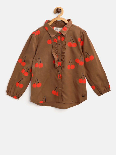 

Cherry Crumble Girls Brown & Orange Cherry Printed Casual Shirt