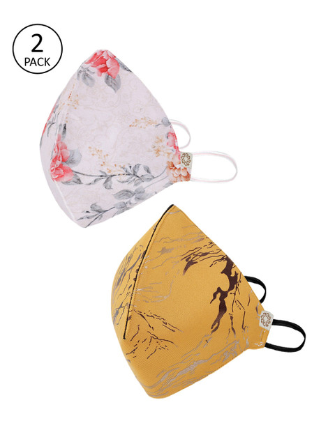 

VASTRAMAY Adults Pack of 2 Printed Reusable 4-Ply Anti-Pollution Cloth Masks, Yellow