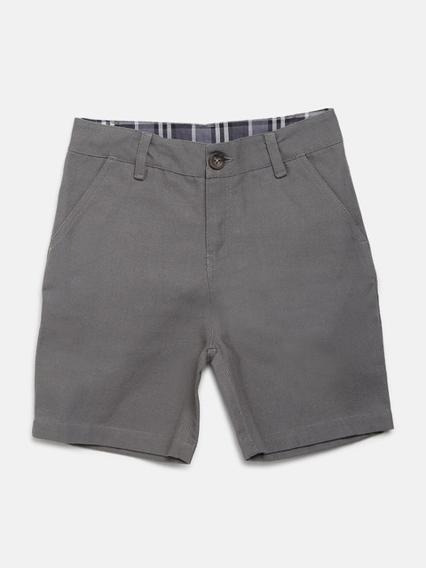 

Cherry Crumble Boys Grey Solid Regular Fit Chino Shorts