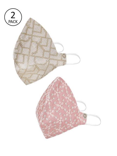 

VASTRAMAY Unisex Pack of 2 Pcs Beige & Pink Reusable 4-Ply Protective Outdoor Masks