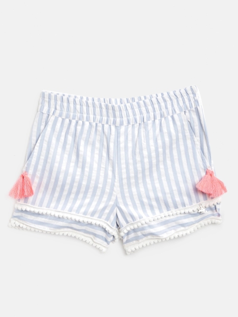 

Cherry Crumble Girls White Striped Regular Fit Regular Shorts