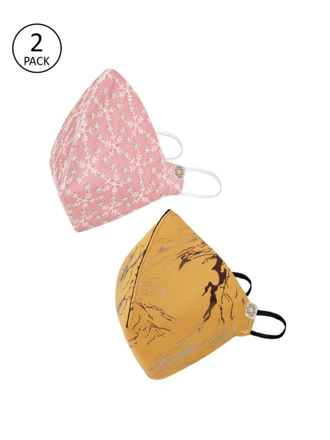 

VASTRAMAY Unisex 2 Pcs Printed 4-Ply Anti-Pollution Reusable Cloth Masks, Yellow
