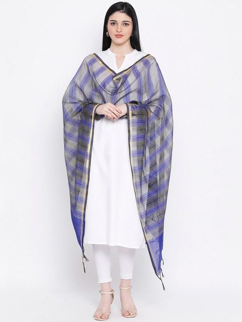 

SHINGORA Navy Blue & Beige Striped Dupatta