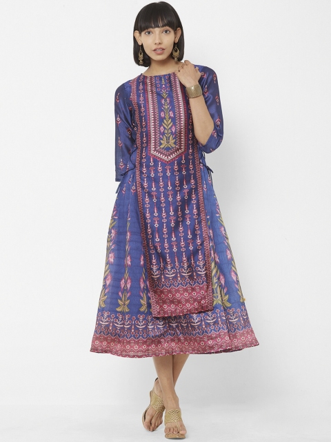 

Vedic Women Blue Printed A-Line Dress