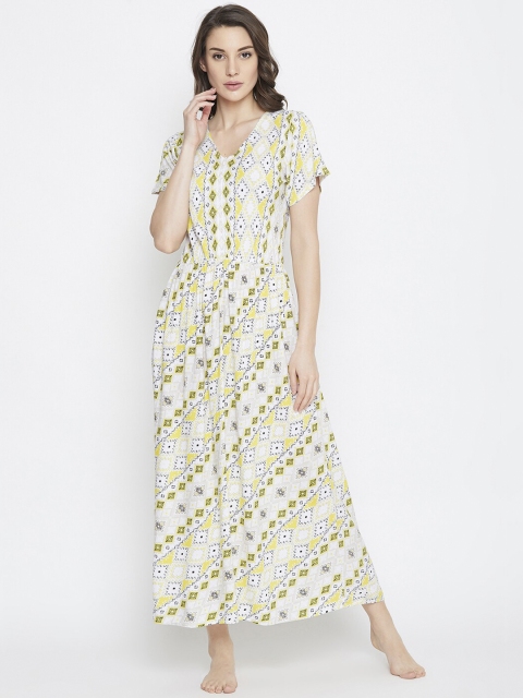 

Clovia White & Yellow Printed Nightdress